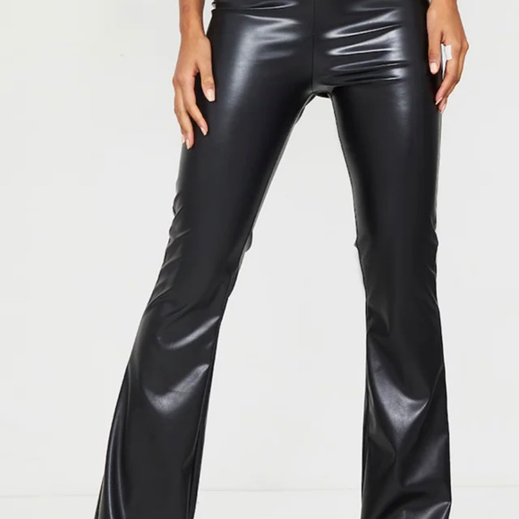 Pretty Little Thing Black Flare Faux Leather Pants UK size 14 US size 10 - Picture 2 of 4